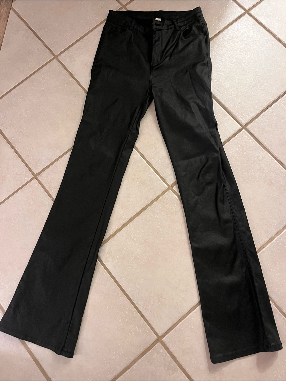Faux Leather Black Flared Pants